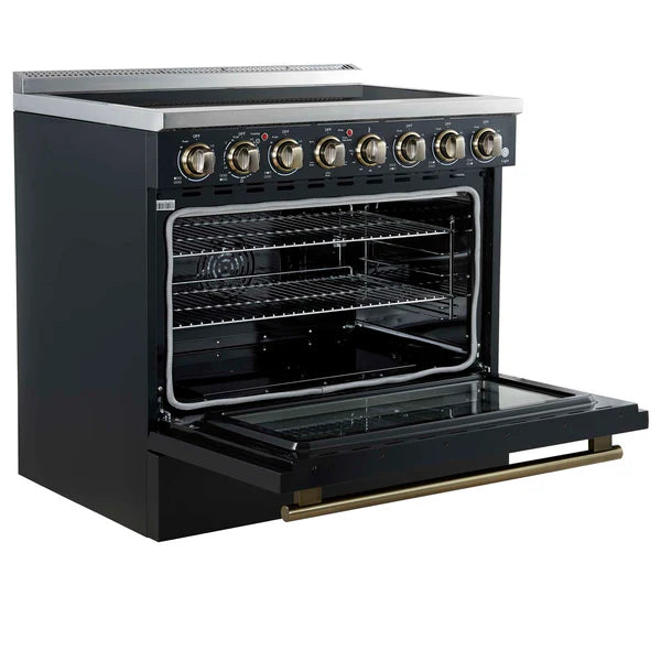 FORNO - Paolo 36 Inch Black Freestanding Electric Range, Stainless Steel, 5.44 cu.ft, True Convection Oven, Energy Efficient
