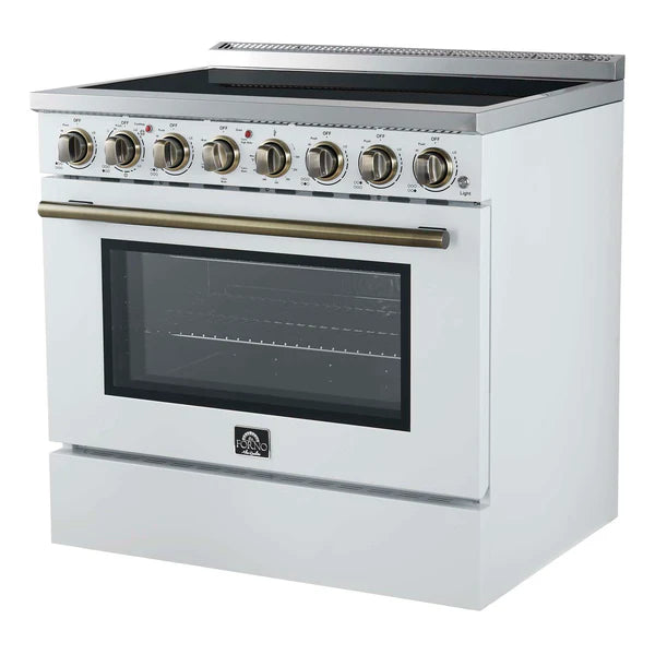 FORNO - Paolo 36 Inch White Freestanding Electric Range, Stainless Steel, 5.44 cu.ft, True Convection Oven, Energy Efficient