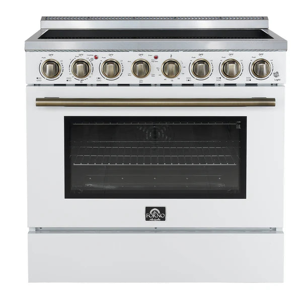 FORNO - Paolo 36 Inch White Freestanding Electric Range, Stainless Steel, 5.44 cu.ft, True Convection Oven, Energy Efficient