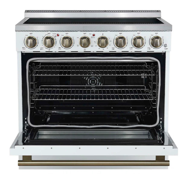 FORNO - Paolo 36 Inch White Freestanding Electric Range, Stainless Steel, 5.44 cu.ft, True Convection Oven, Energy Efficient