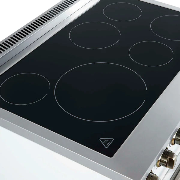 FORNO - Paolo 36 Inch White Freestanding Electric Range, Stainless Steel, 5.44 cu.ft, True Convection Oven, Energy Efficient