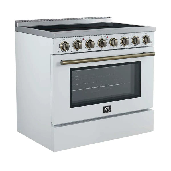 FORNO - Paolo 36 Inch White Freestanding Electric Range, Stainless Steel, 5.44 cu.ft, True Convection Oven, Energy Efficient
