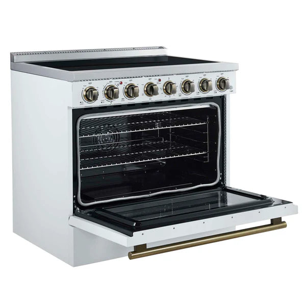 FORNO - Paolo 36 Inch White Freestanding Electric Range, Stainless Steel, 5.44 cu.ft, True Convection Oven, Energy Efficient