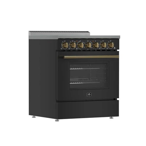 FORNO - Paolo 30-Inch Freestanding Electric Range, Black, 4.38 cu.ft, True Convection Oven, Energy Efficient