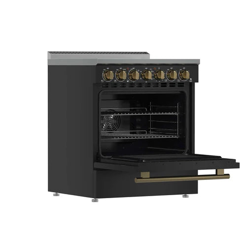 FORNO - Paolo 30-Inch Freestanding Electric Range, Black, 4.38 cu.ft, True Convection Oven, Energy Efficient