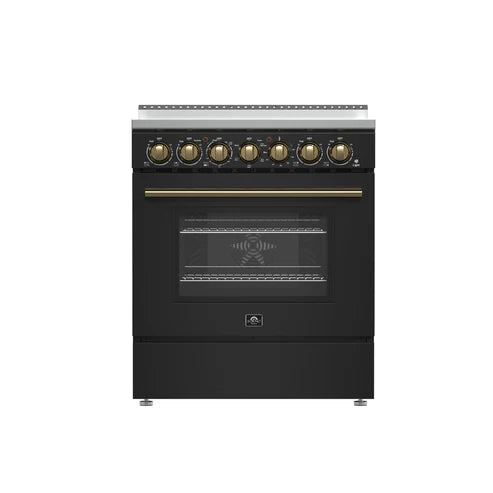 FORNO - Paolo 30-Inch Freestanding Electric Range, Black, 4.38 cu.ft, True Convection Oven, Energy Efficient