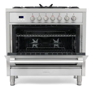 Cosmo Commercial-Style 36 in. 3.8 cu. ft. Single Oven Dual Fuel Range with 8 Function Convection Oven in Stainless Steel