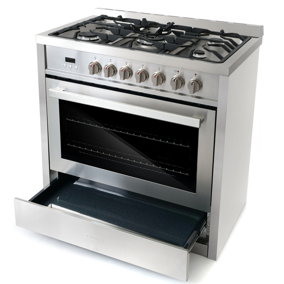 Cosmo Commercial-Style 36 in. 3.8 cu. ft. Single Oven Dual Fuel Range with 8 Function Convection Oven in Stainless Steel