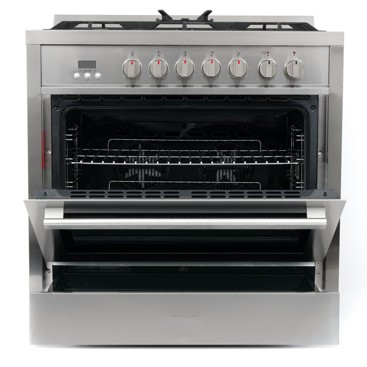 Cosmo Commercial-Style 36 in. 3.8 cu. ft. Single Oven Dual Fuel Range with 8 Function Convection Oven in Stainless Steel