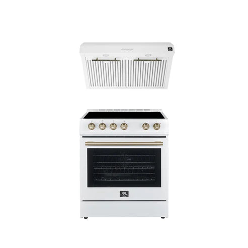 FORNO - Premium 2-Piece Kitchen Bundle - Leonardo Espresso 30&quot; White Range, 30&quot; White Range Hood - FBDL-002-03US