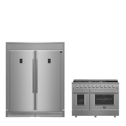FORNO - Premium 2-Piece Kitchen Bundle - Galiano 48&quot; Stainless Steel Dual Fuel Range, 60&quot; Stainless Steel Side-by-side Convertible Refrigerator - FBDL-005-02CAUS