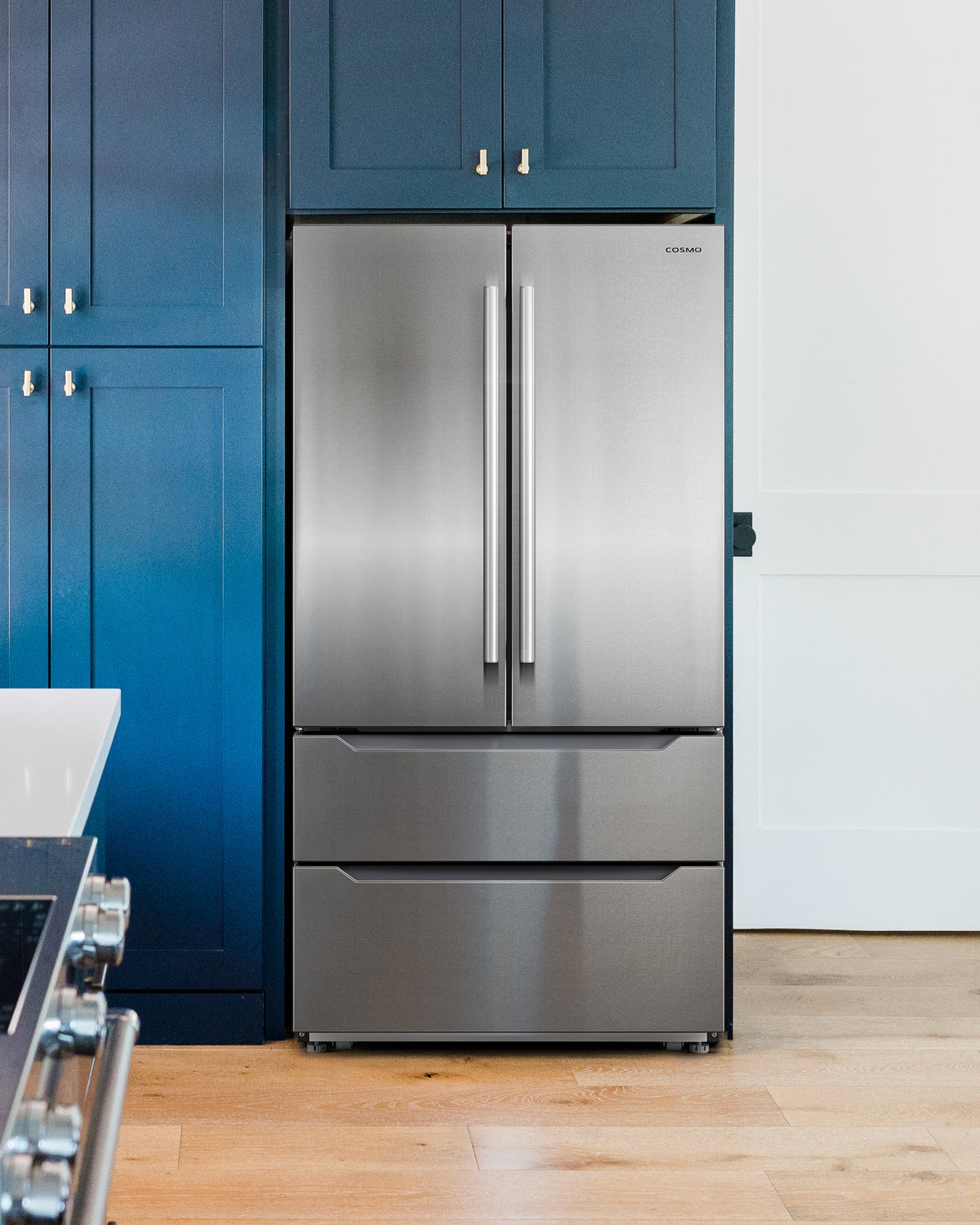 Cosmo 22.5 cu. ft. 4-Door French Door Refrigerator with Pull Handle in Stainless Steel, Counter Depth