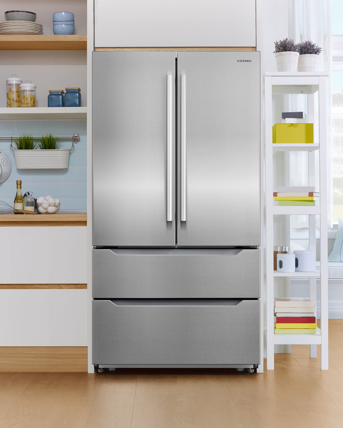 Cosmo 22.5 cu. ft. 4-Door French Door Refrigerator with Pull Handle in Stainless Steel, Counter Depth