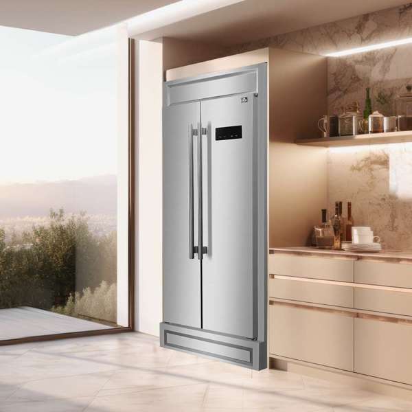 FORNO - Salerno 33&quot; Built-in Stainless Steel Refrigerator 15.6 cu. ft - With Modern Decorative Grill - 37&quot; Wide