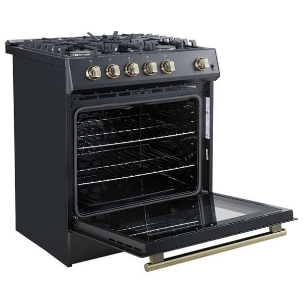 FORNO - Leonardo Espresso 30&quot; Black Gas Range, 5 Burners, 39 500 BTU, 5 cu.ft. Convection Oven