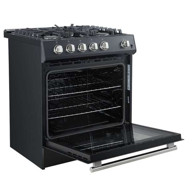 FORNO - Leonardo Espresso 30&quot; Black Gas Range, 5 Burners, 39 500 BTU, 5 cu.ft. Convection Oven