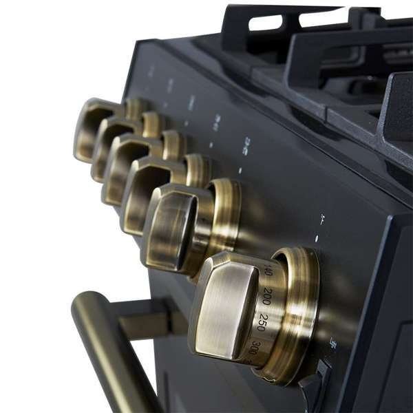 FORNO - Leonardo Espresso 30&quot; Black Gas Range, 5 Burners, 39 500 BTU, 5 cu.ft. Convection Oven