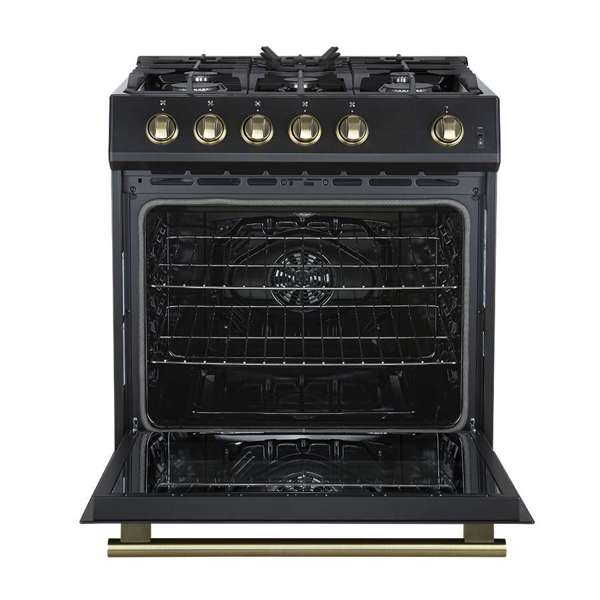 FORNO - Leonardo Espresso 30&quot; Black Gas Range, 5 Burners, 39 500 BTU, 5 cu.ft. Convection Oven