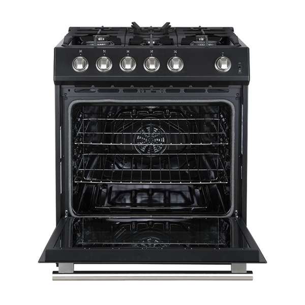 FORNO - Leonardo Espresso 30&quot; Black Gas Range, 5 Burners, 39 500 BTU, 5 cu.ft. Convection Oven
