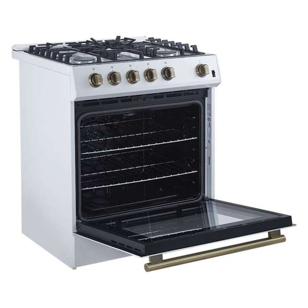 FORNO - Leonardo Espresso 30&quot; White Gas Range, 5 Burners, 39 500 BTU, 5 cu.ft. Convection Oven