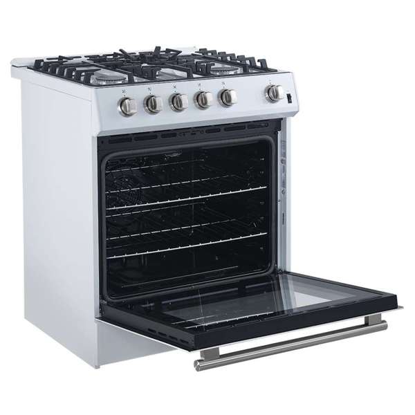 FORNO - Leonardo Espresso 30&quot; White Gas Range, 5 Burners, 39 500 BTU, 5 cu.ft. Convection Oven