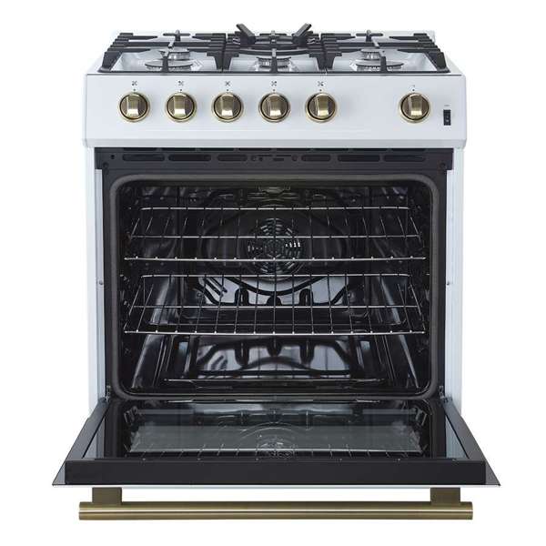 FORNO - Leonardo Espresso 30&quot; White Gas Range, 5 Burners, 39 500 BTU, 5 cu.ft. Convection Oven