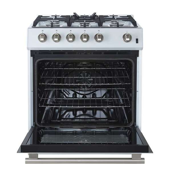 FORNO - Leonardo Espresso 30&quot; White Gas Range, 5 Burners, 39 500 BTU, 5 cu.ft. Convection Oven