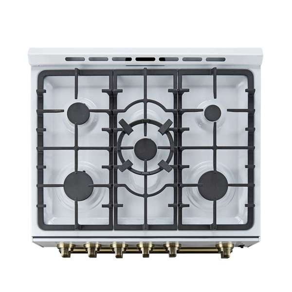 FORNO - Leonardo Espresso 30&quot; White Gas Range, 5 Burners, 39 500 BTU, 5 cu.ft. Convection Oven