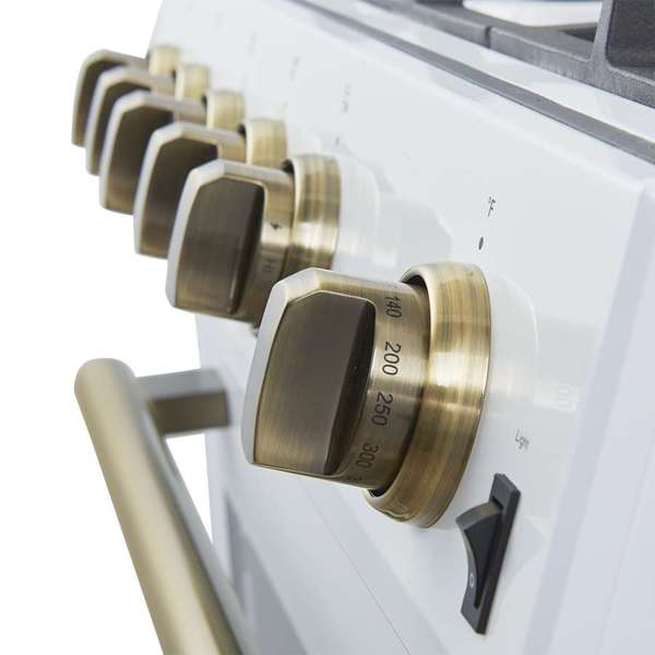 FORNO - Leonardo Espresso 30&quot; White Gas Range, 5 Burners, 39 500 BTU, 5 cu.ft. Convection Oven