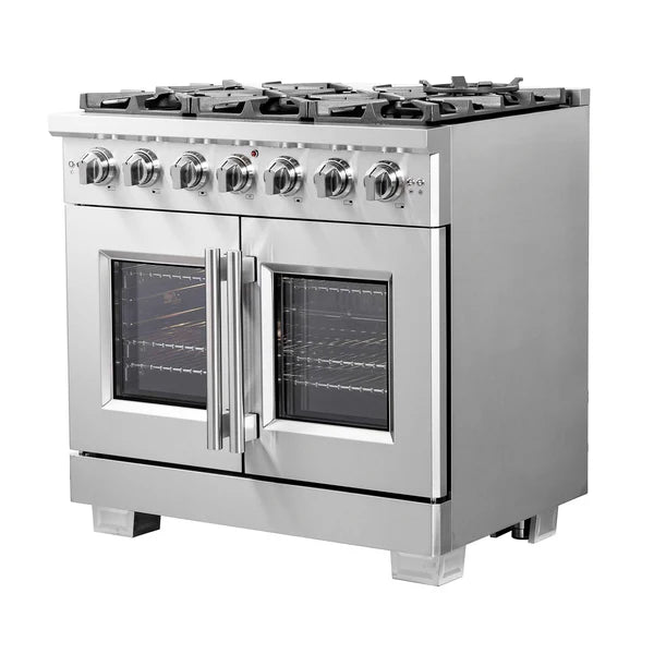 FORNO - Capriasca 36-Inch Freestanding French Door Gas Range, 6 Burners, Convection Oven, Energy Efficient