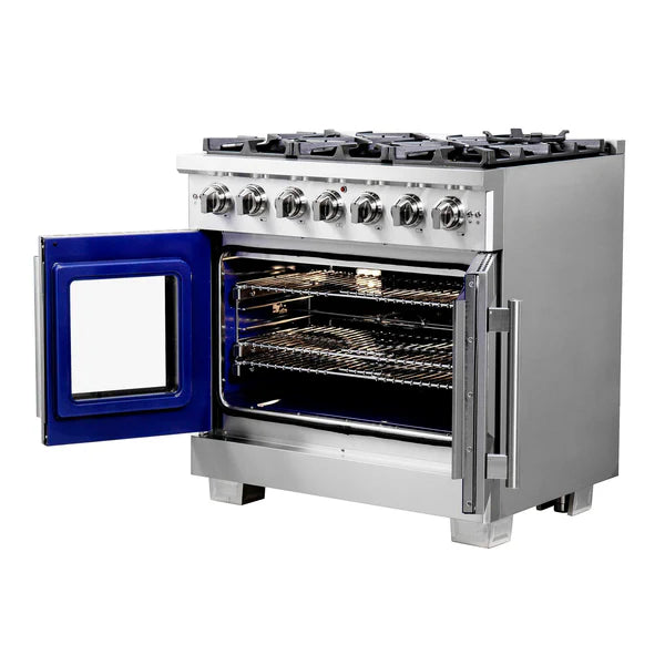 FORNO - Capriasca 36-Inch Freestanding French Door Gas Range, 6 Burners, Convection Oven, Energy Efficient