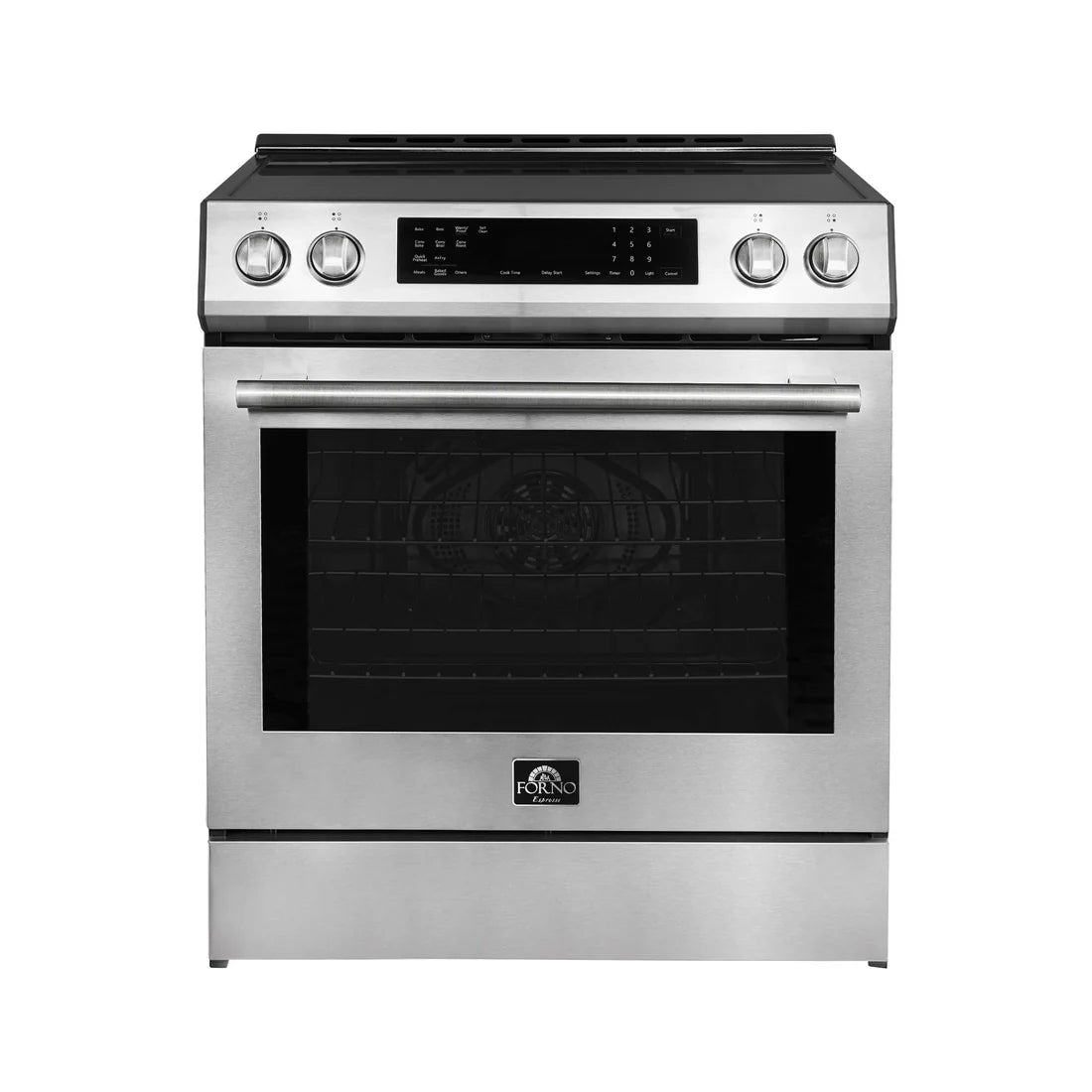 FORNO - Donatello Espresso 30-Inch Slide-In Stainless Steel Induction Range, Convection Oven, 5 Cooking Zones, Touch Control Panel