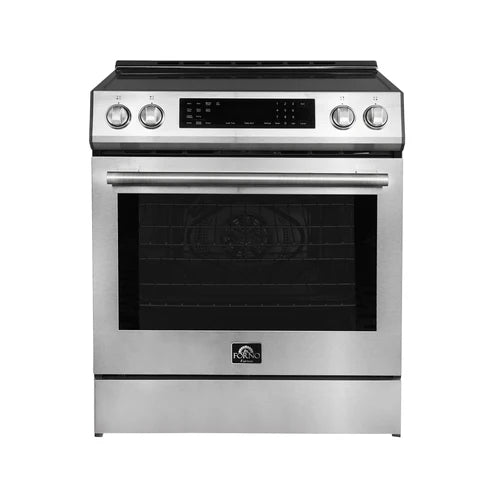 FORNO - Donatello Espresso 30-Inch Slide-In Stainless Steel Induction Range, Convection Oven, 5 Cooking Zones, Touch Control Panel