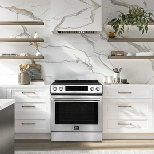 FORNO - Donatello Espresso 30-Inch Slide-In Stainless Steel Induction Range, Convection Oven, 5 Cooking Zones, Touch Control Panel