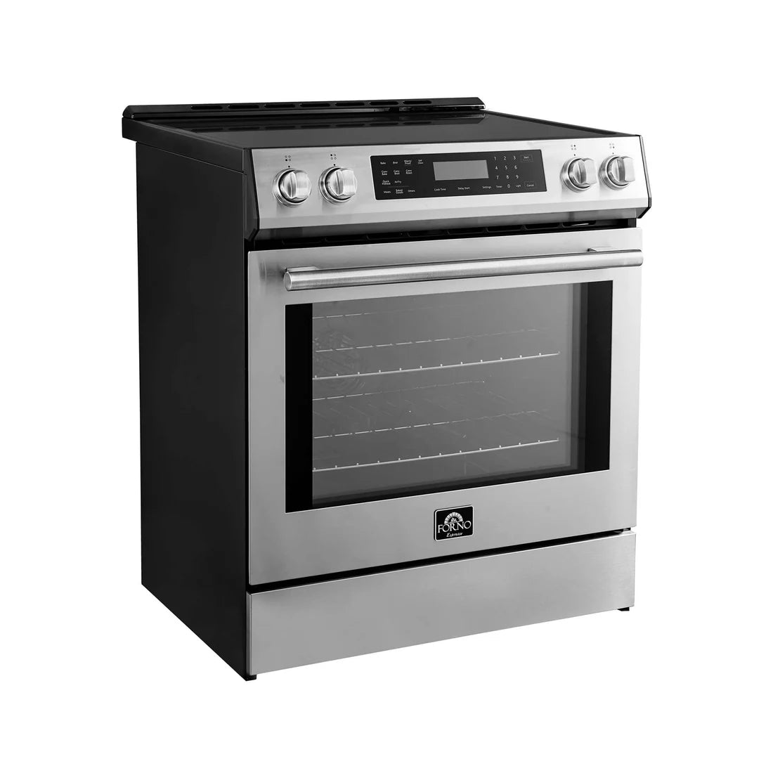 FORNO - Donatello Espresso 30-Inch Slide-In Stainless Steel Induction Range, Convection Oven, 5 Cooking Zones, Touch Control Panel