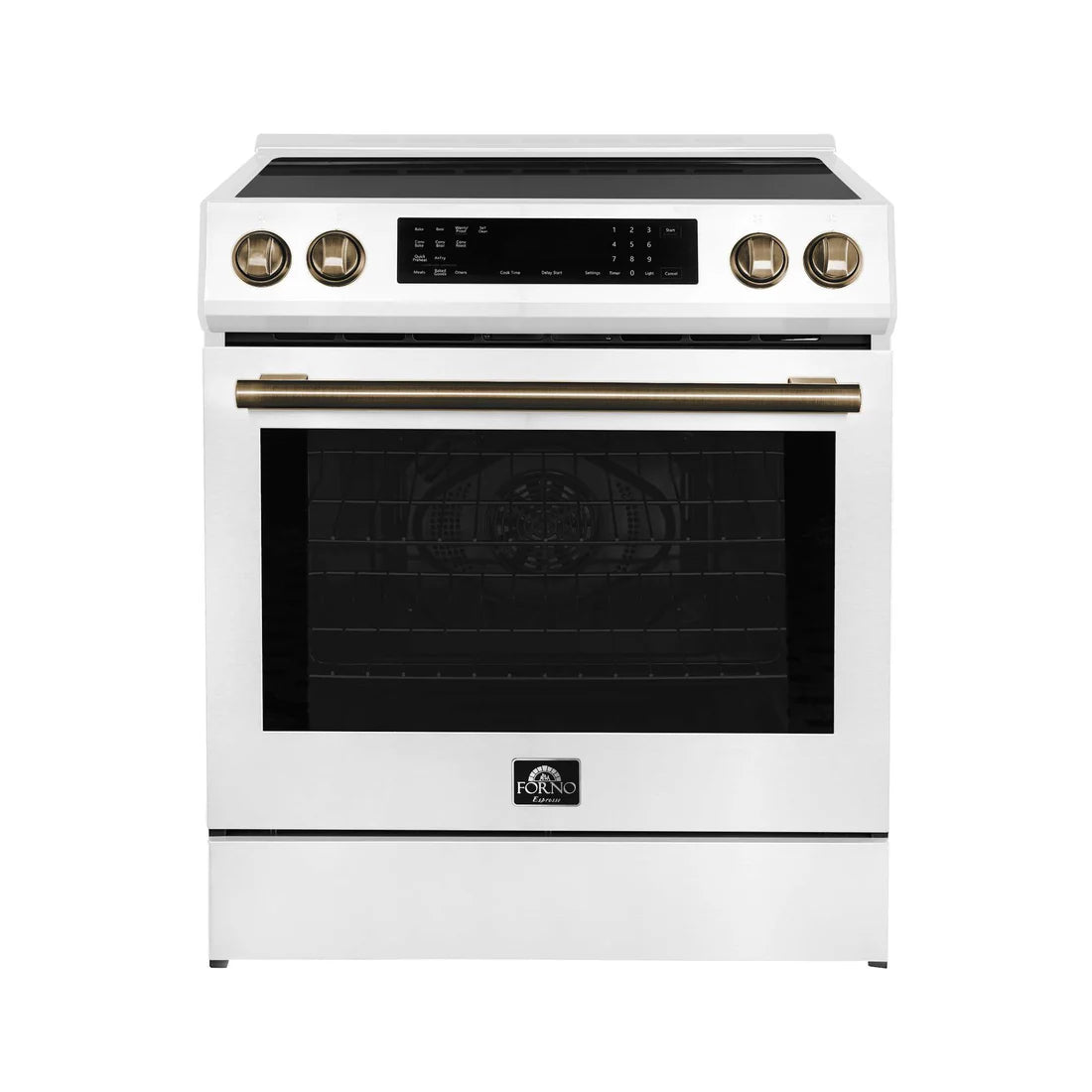 FORNO - Donatello Espresso 30-Inch Slide-In White Induction Range, Convection Oven, 5 Cooking Zones, Touch Control Panel