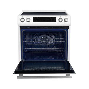 FORNO - Donatello Espresso 30-Inch Slide-In White Induction Range, Convection Oven, 5 Cooking Zones, Touch Control Panel