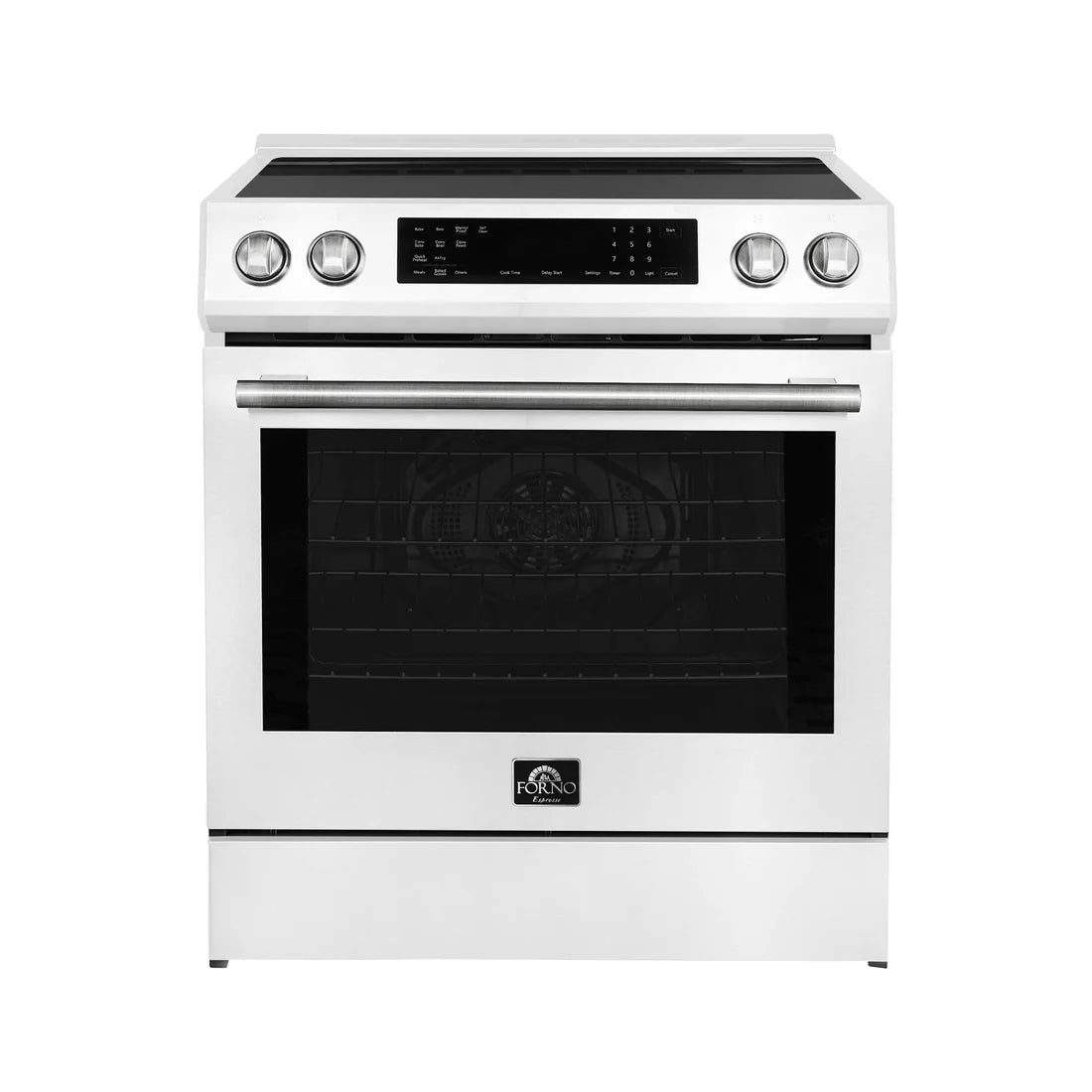 FORNO - Donatello Espresso 30-Inch Slide-In White Induction Range, Convection Oven, 5 Cooking Zones, Touch Control Panel