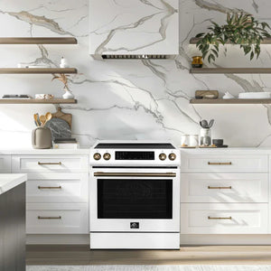 FORNO - Donatello Espresso 30-Inch Slide-In White Induction Range, Convection Oven, 5 Cooking Zones, Touch Control Panel