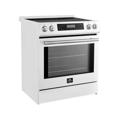 FORNO - Donatello Espresso 30-Inch Slide-In White Induction Range, Convection Oven, 5 Cooking Zones, Touch Control Panel