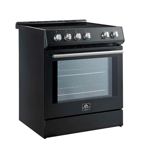 FORNO - Leonardo Espresso 30-Inch Slide-In Black Induction Range, Convection Oven, 5 Cooking Zones, Touch Control Panel