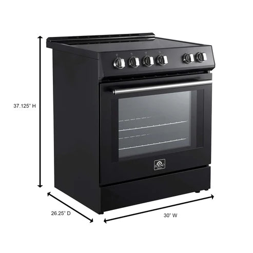 FORNO - Leonardo Espresso 30-Inch Slide-In Black Induction Range, Convection Oven, 5 Cooking Zones, Touch Control Panel