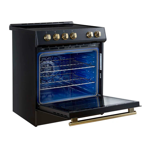 FORNO - Leonardo Espresso 30-Inch Slide-In Black Induction Range, Convection Oven, 5 Cooking Zones, Touch Control Panel