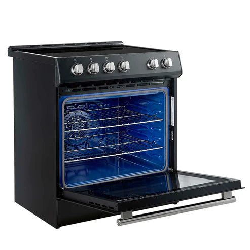 FORNO - Leonardo Espresso 30-Inch Slide-In Black Induction Range, Convection Oven, 5 Cooking Zones, Touch Control Panel