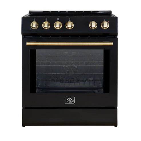 FORNO - Leonardo Espresso 30-Inch Slide-In Black Induction Range, Convection Oven, 5 Cooking Zones, Touch Control Panel