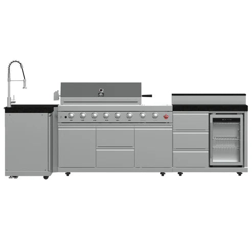 FORNO - Bulnes 40-Inch BBQ, 95,000 BTU, 5 Burners, Sear &amp; Rotisserie Infrared with Side Burner, Stainless Steel Outdoor Kitchen with 1.8 cu.ft. Beverage Center &amp; Black Granite Countertops