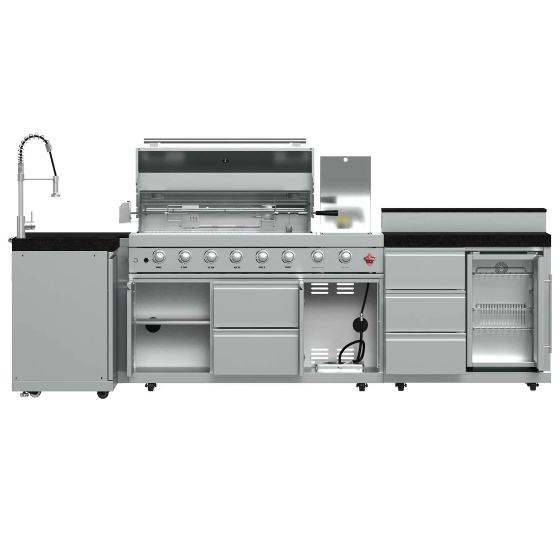 FORNO - Bulnes 40-Inch BBQ, 95,000 BTU, 5 Burners, Sear &amp; Rotisserie Infrared with Side Burner, Stainless Steel Outdoor Kitchen with 1.8 cu.ft. Beverage Center &amp; Black Granite Countertops