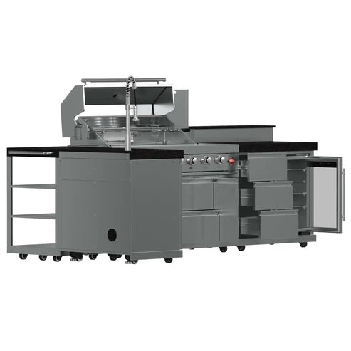 FORNO - Bulnes 40-Inch BBQ, 95,000 BTU, 5 Burners, Sear &amp; Rotisserie Infrared with Side Burner, Stainless Steel Outdoor Kitchen with 1.8 cu.ft. Beverage Center &amp; Black Granite Countertops