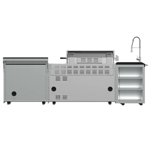 FORNO - Bulnes 40-Inch BBQ, 95,000 BTU, 5 Burners, Sear &amp; Rotisserie Infrared with Side Burner, Stainless Steel Outdoor Kitchen with 1.8 cu.ft. Beverage Center &amp; Black Granite Countertops