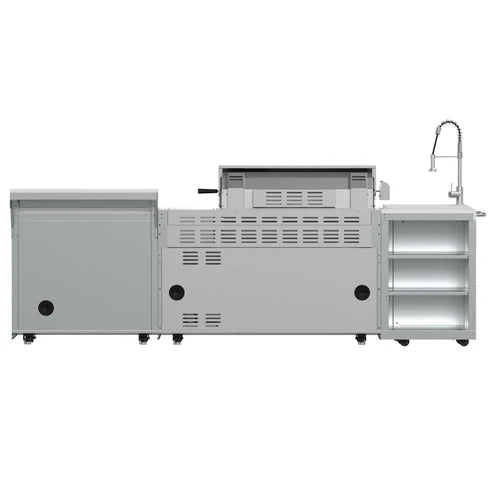 FORNO - Bulnes 40-Inch BBQ, 95,000 BTU, 5 Burners, Sear &amp; Rotisserie Infrared with Side Burner, Stainless Steel Outdoor Kitchen with 1.8 cu.ft. Beverage Center &amp; White Sintered Stone Countertops